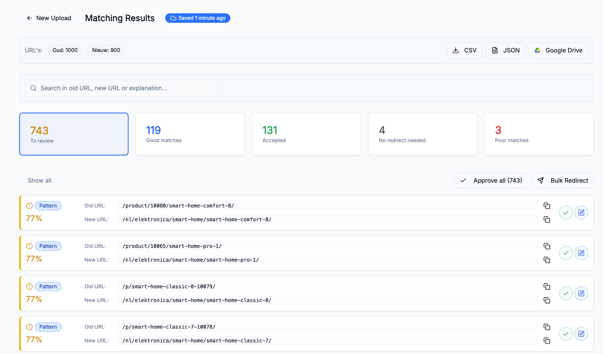 URLMatcher redirect mapping dashboard